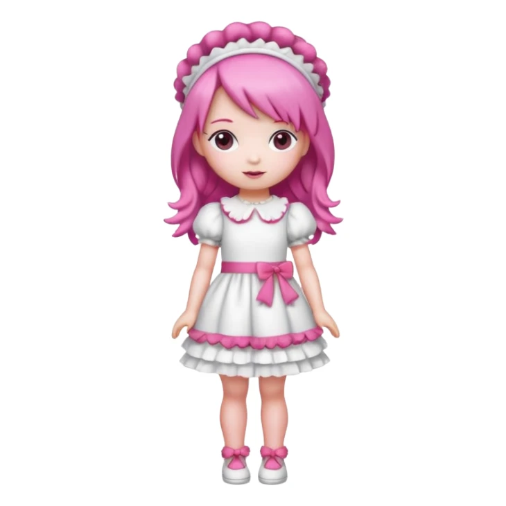 Isolated detaile illustration modern raspberry torte doll figurine full body with pink hair and a pink berry hairband standing sticker