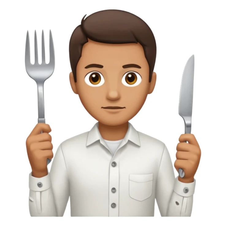 A man holding and for and knife sticker