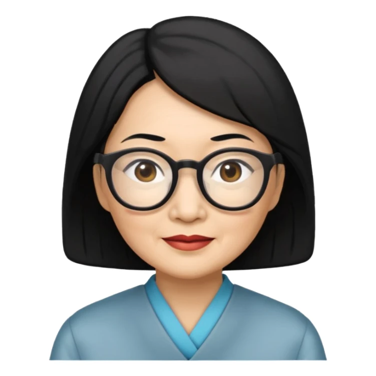 black hair Elder asian woman with glasses sticker
