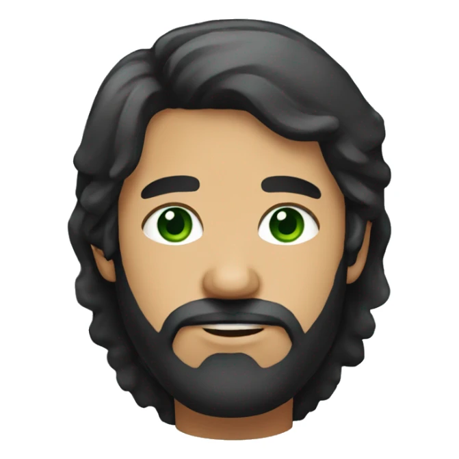 Web designer black hair with bays, green eyes, and a tight beard sticker