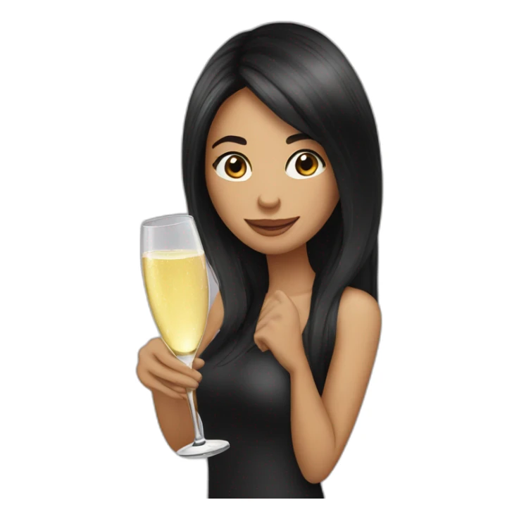 Funny woman with black long hair drinks champagne sticker