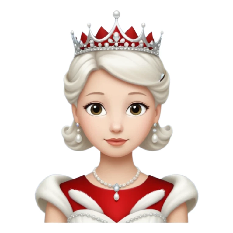 Queen with white bun hair – silver tiara, pearl necklace, elegant gown sticker