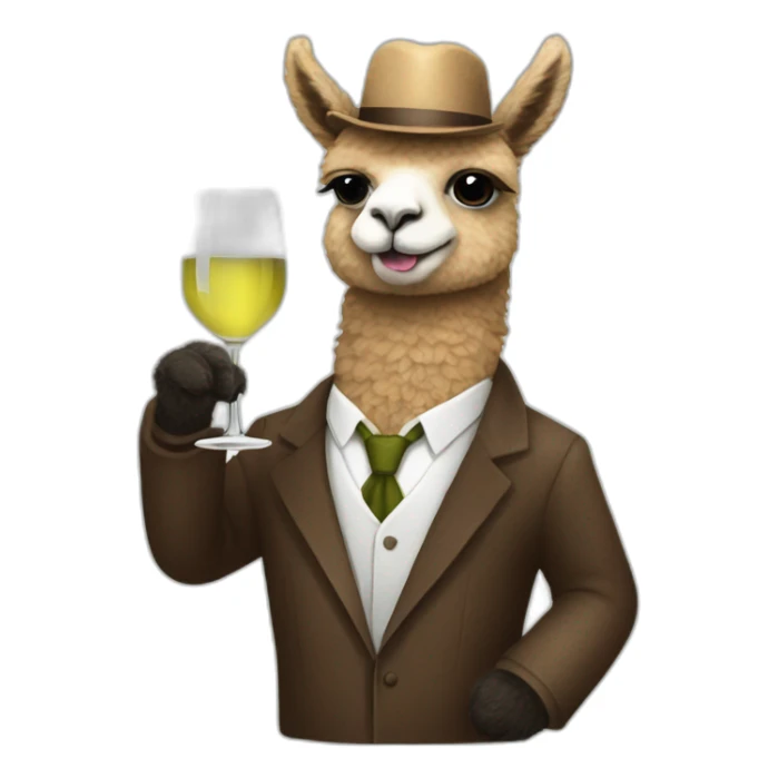 alpaca from mafia drinking a glass of white wine sticker