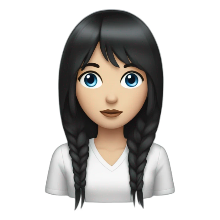 girl with long black hair and thick fringe, blue eyes sticker