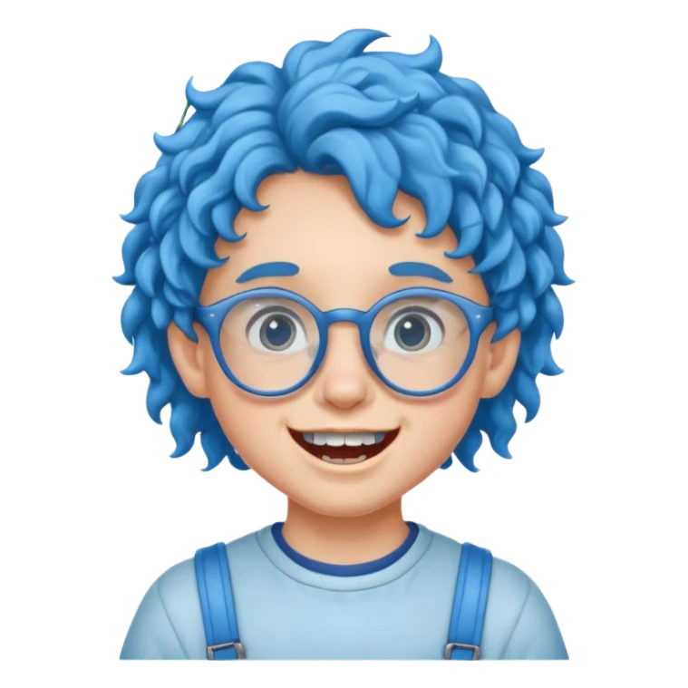 kid with teeth braces bunny eared blue haired curly big braces and glassess sticker