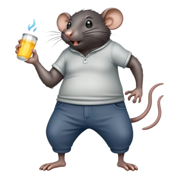 a large black rat in pants, with a lot of sweat sticker