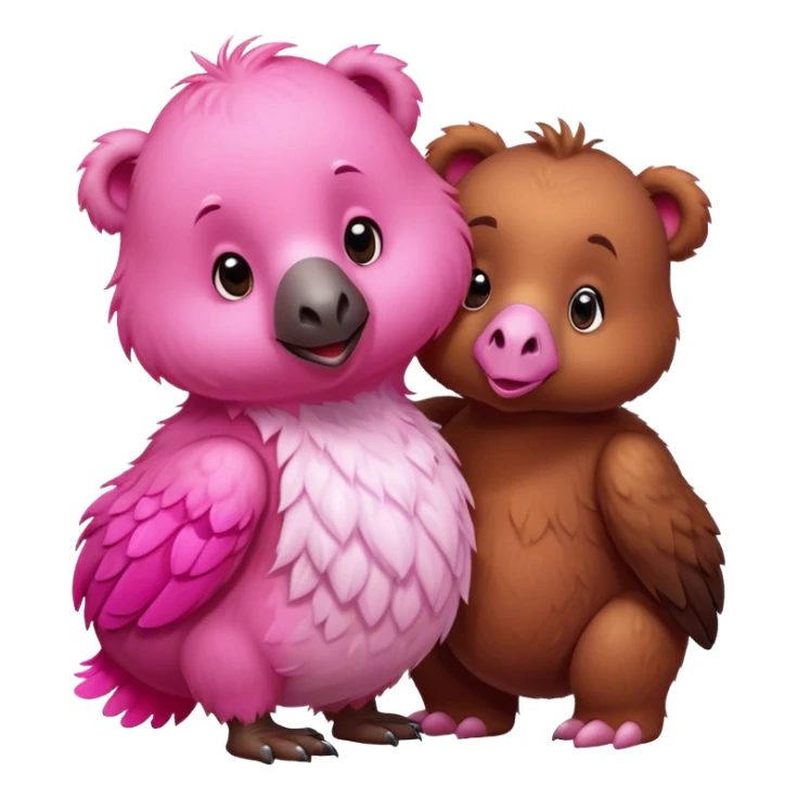 A cute brown bear and a realistic cute pink dodo closely together sticker
