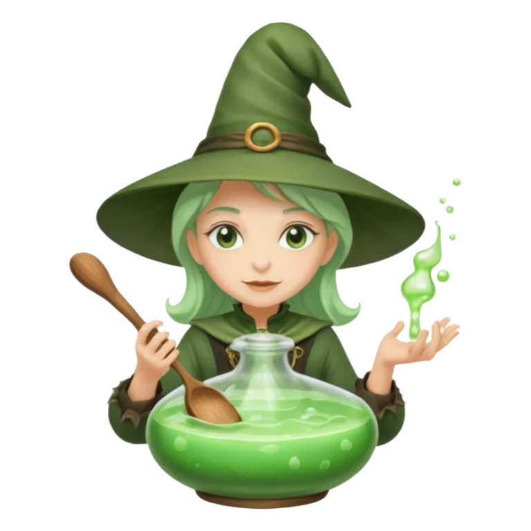 green witch cooking potion sticker