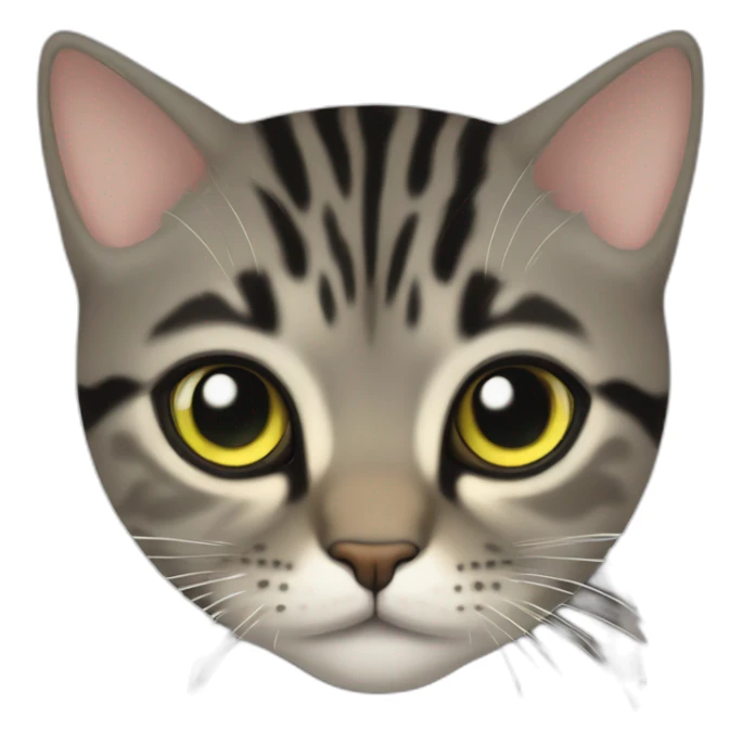  brown-grey cat with black striped pattern, age 4-5 months, eyes yellow-green, sticker