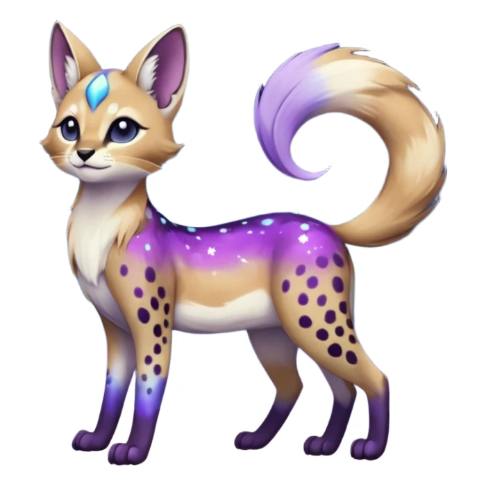 Colorful black-violet-indigo-purple-gradients nebulae nebula starry galactical shiny white-stars-spotted glorious iridescent divine exotic cute cool beautiful realistic Meloetta-caracal-civet-sergal-oncilla-animal-Fakémon-hybrid-fursona (full body) sticker