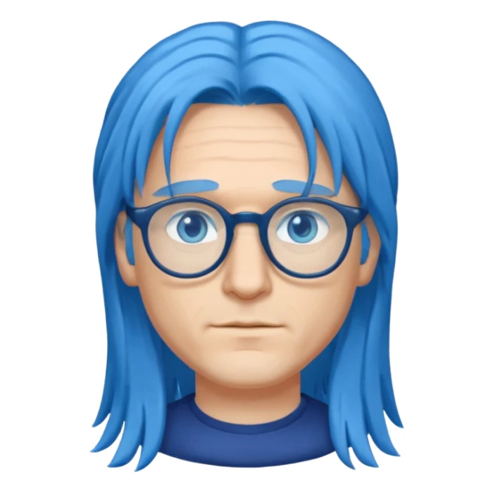 male, long blue hair, glasses sticker