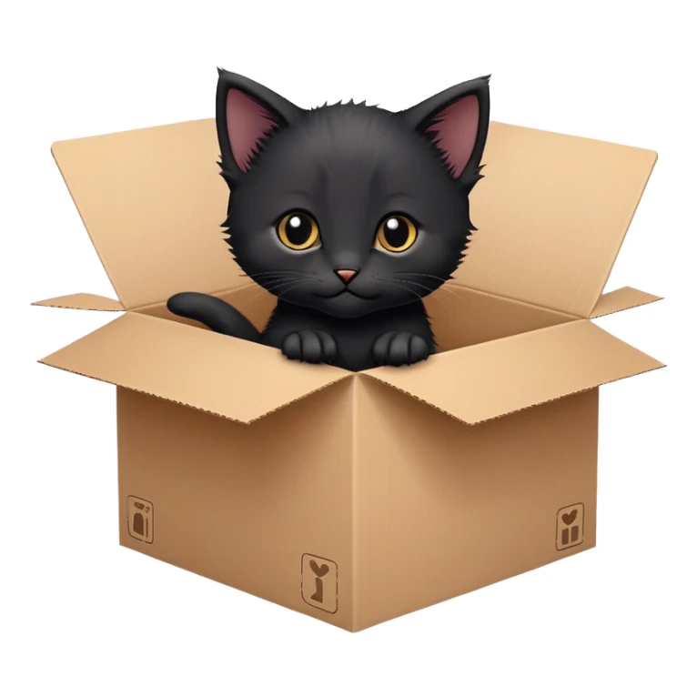 A very cute black young kitten cat with one's head tilted to one side poked its paws out of the cardboard big box and placed them on top of it sticker