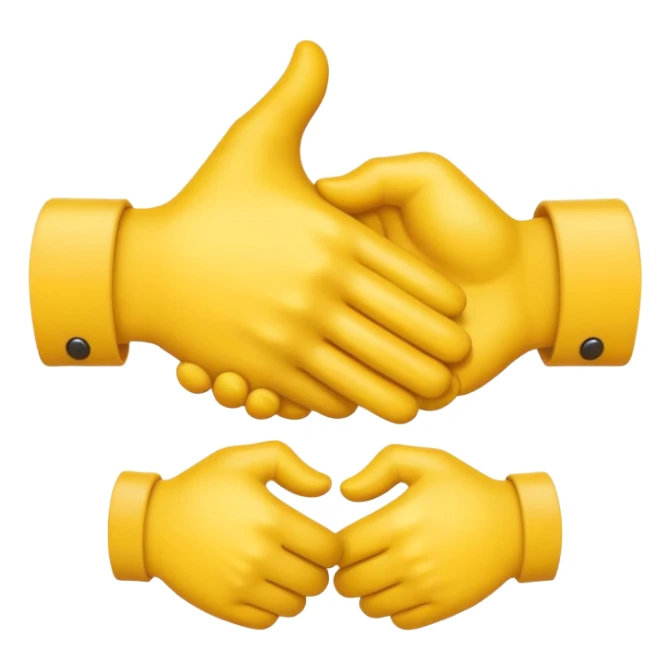 handshake with a respectful gesture, yellow hands, apple emoji style sticker