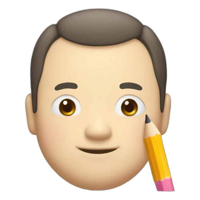 A fat, slightly thin, droopy-eyed, thick-lipped, big-headed, cute Japanese guy with a pencil in his hand and a smile on his face sticker