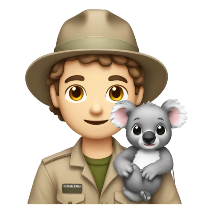 Caucasian brown hair male zookeeper holding cute koala sticker