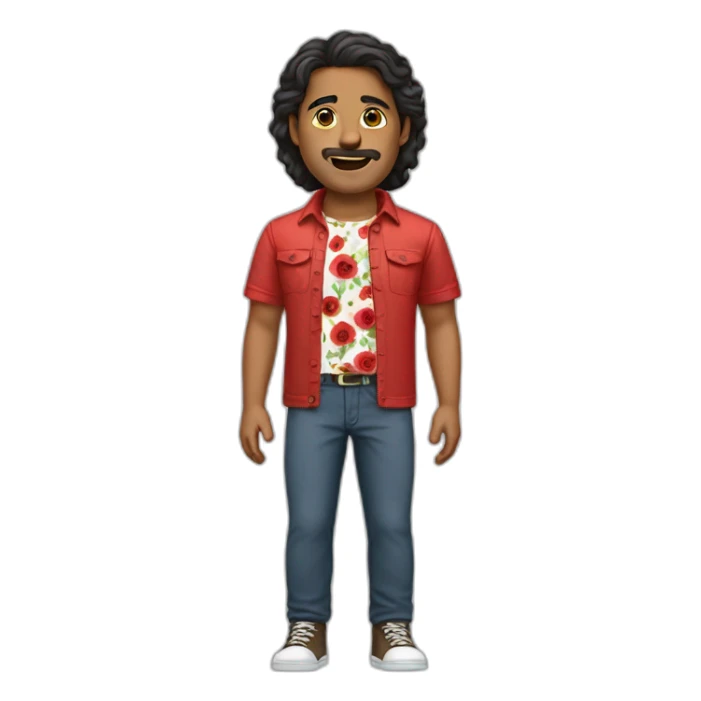 white man dark hairs flower shirt red pant sticker