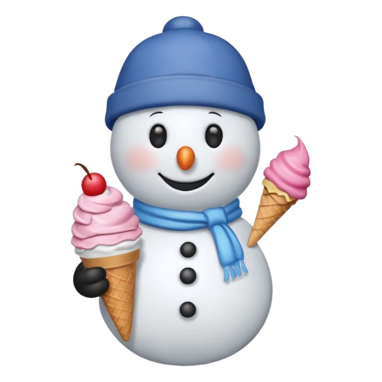 snowman wearing cap with ice cream  sticker