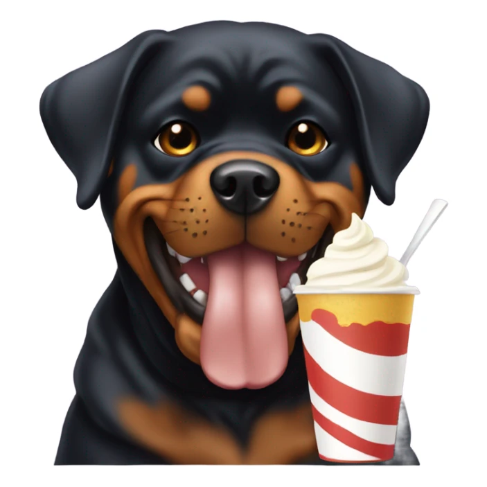 Rottweiler eating whipped cream cup sticker