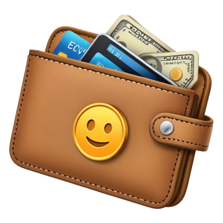 Illustrate a small, secure wallet emoji with a digital screen showing crypto symbols. sticker