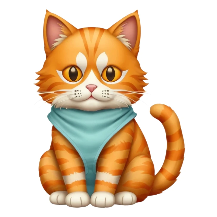 orange cat full body sitting with a mask sticker