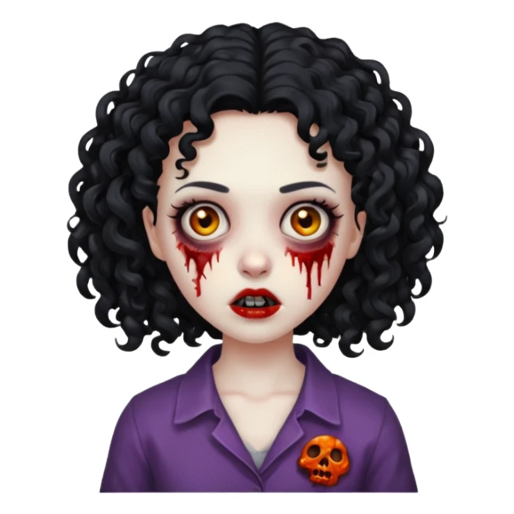 Emoji garota zombie com cabelo preto cacheado sticker