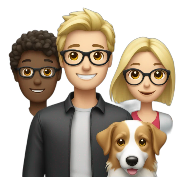 Border Collie with 2 people  a blond woman and a man with glasses sticker