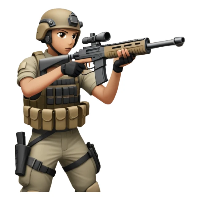 A skilled airsoft player aiming and shooting metal BBs from a replica gun, standing in a ruined urban environment. The background features crumbled walls and debris, emphasizing strategy, precision, and intense action in a tactical, team-based sport. sticker