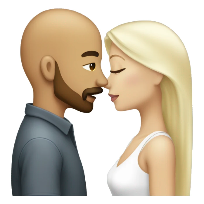 Dark tan male, bald with beard and mustache kissing a white female with long straight platinum blonde hair  sticker