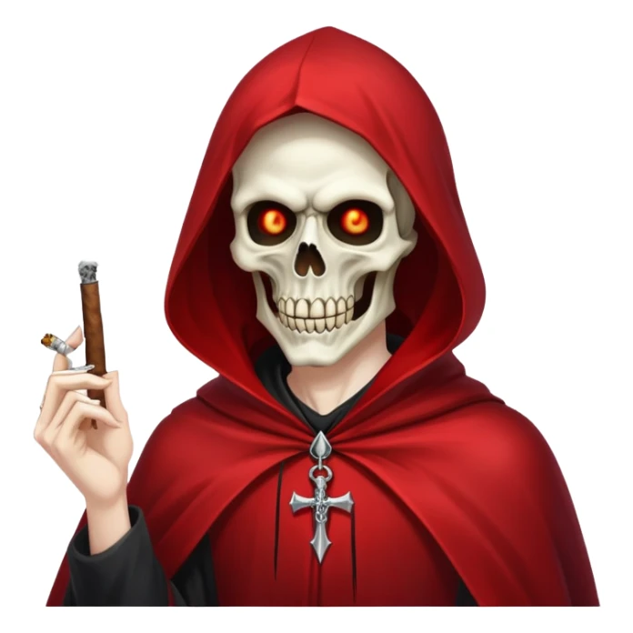demonic grim reaper in red cape smoking weed sticker