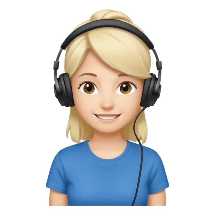 Female, shy, wearing headphone having mic, t-shirt 


 sticker