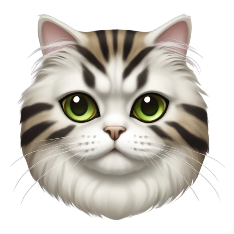 Brown, black stripes, white patches,  Persian cat with green eyes sticker