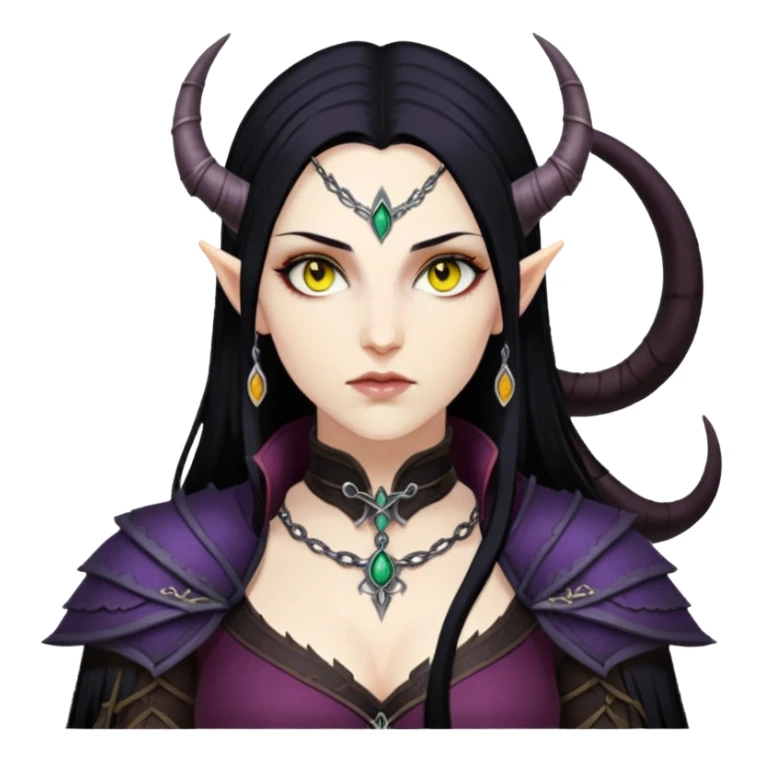 Morrigan from Dragon Age with long black hair and yellow eyes sticker