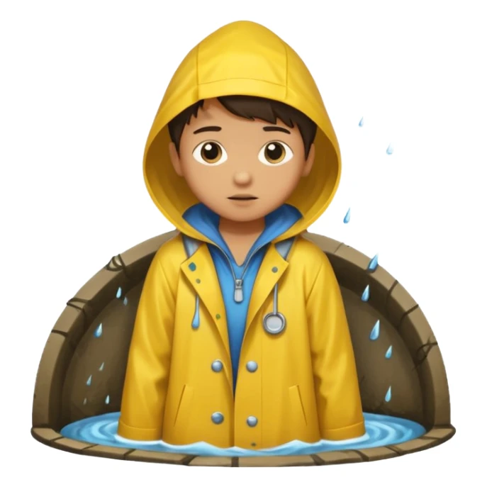 Enfant a caouet jaune se penchant vers un égout et il pleut sticker