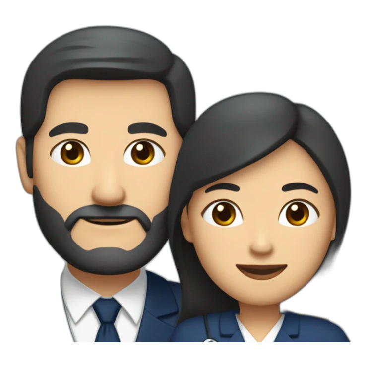 husband middle aged executive classic dark hair thin beard wearing dark blue business suit and bible, with wife filipina nurse age 55 dark hair sticker