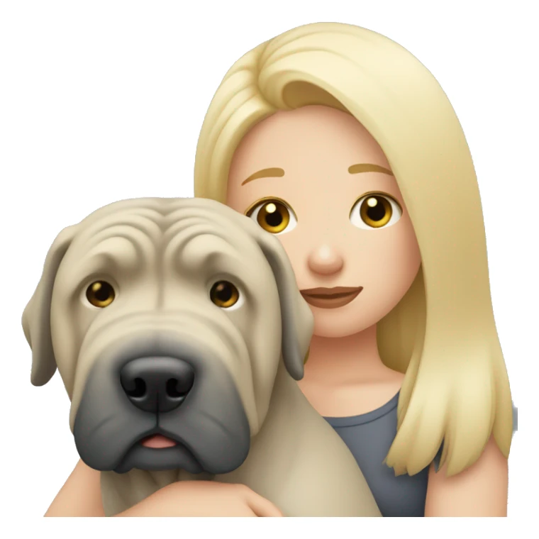 Sad blonde and long hair woman cuddling grey Shar Pei  sticker