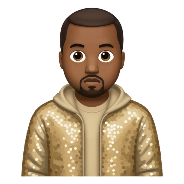 Kanye West with dark brown hair, beige sequin outfit sticker