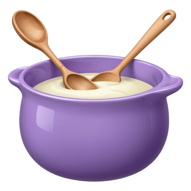 a lilac ceramic mixing bowl with a wooden spoon stirring sticker