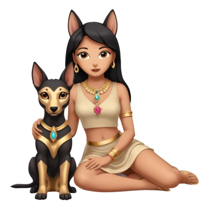  Black lapis rose gold beautiful woman anubis puppy floor statue posed  sticker