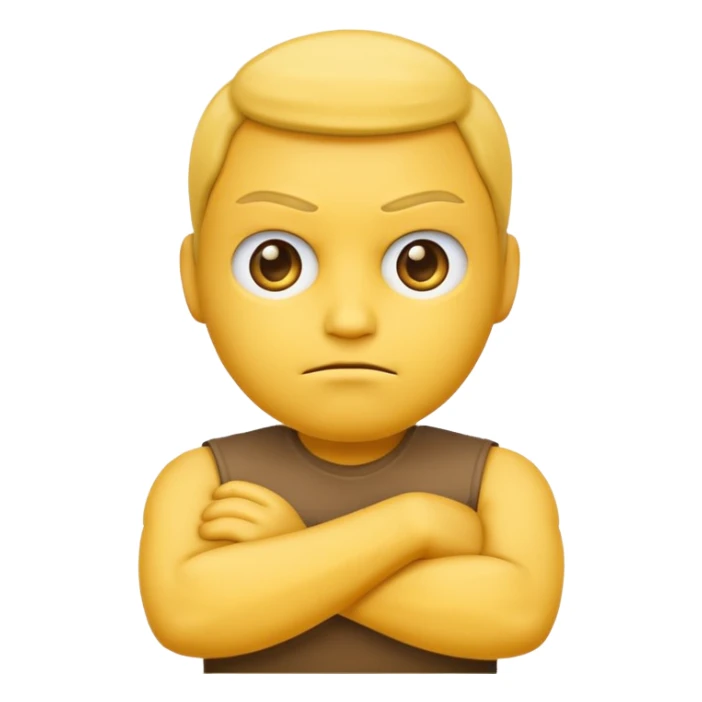 Yellow face emoji slightly mad with arms crossed sticker