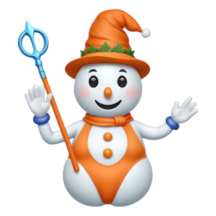 Snowman in a swimsuit and a magic wand in his hands sticker
