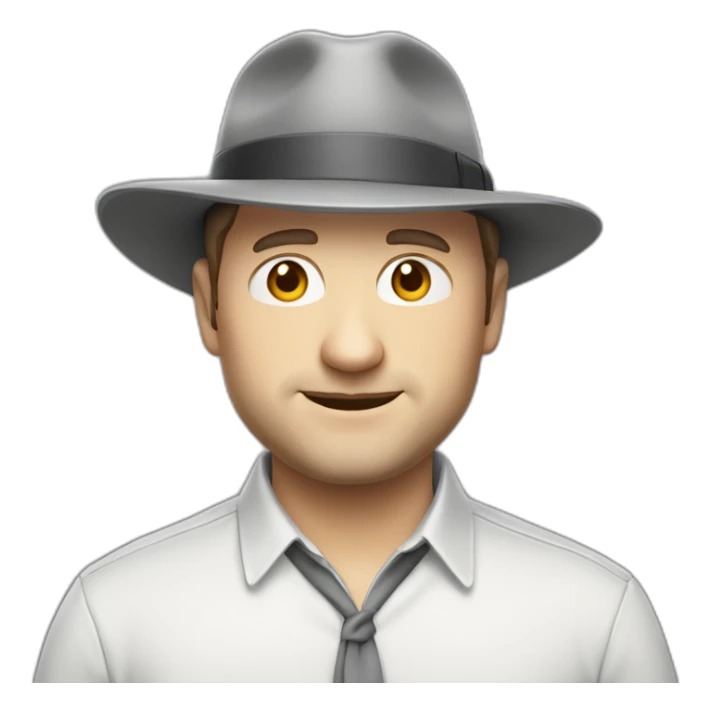 tim robinson wearing a grey fedora with a grey flap on the back white shirt sticker