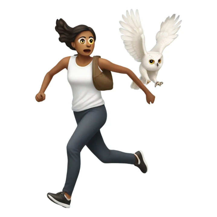 White skinned woman running away from owl sticker