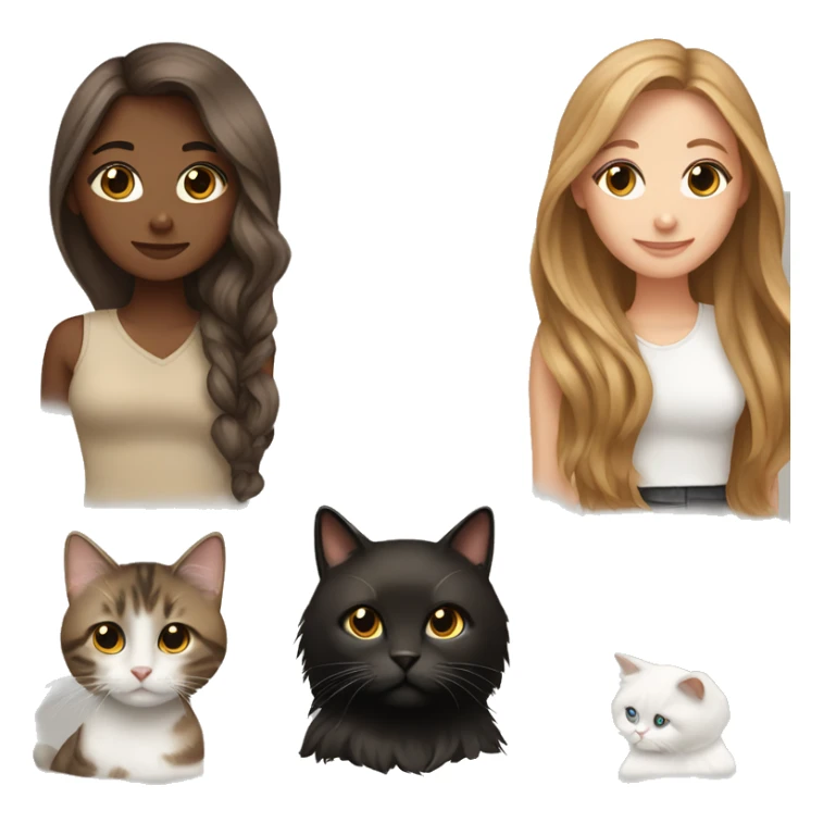 Long hair brown  white girl with 2 cats  one brown and one black sticker