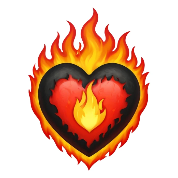 Black and red heart on fire sticker