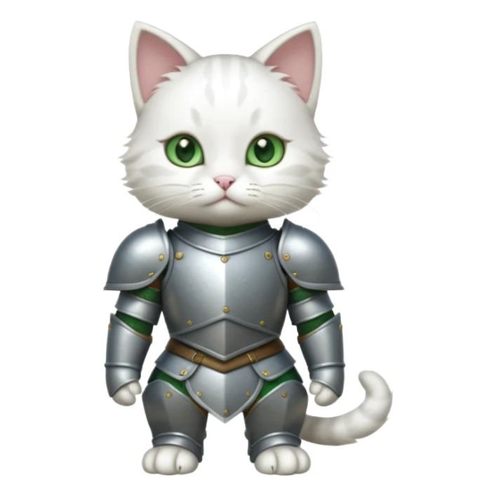baby white cat in armor, full body sticker