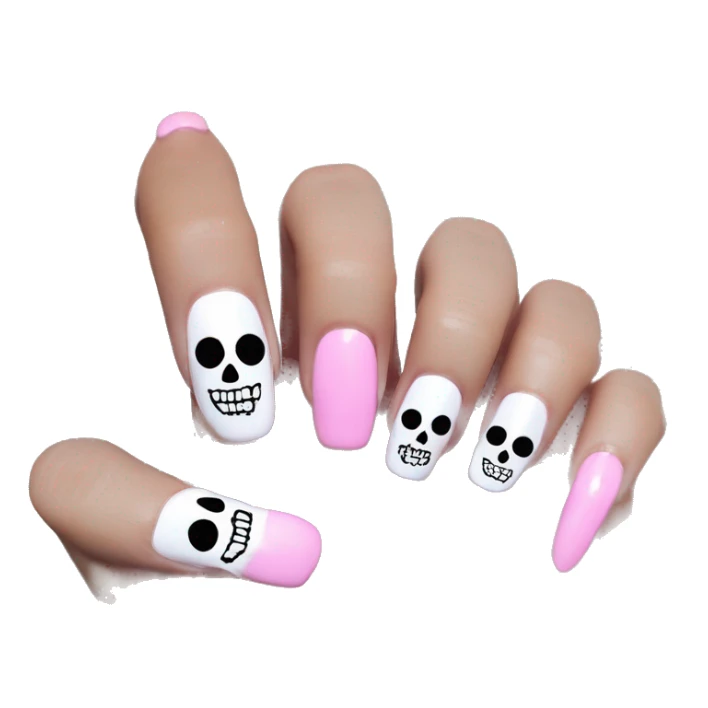 Pretty skeleton 5 fingers hand with pink nails manicure girly design but stylish minimalistic sticker