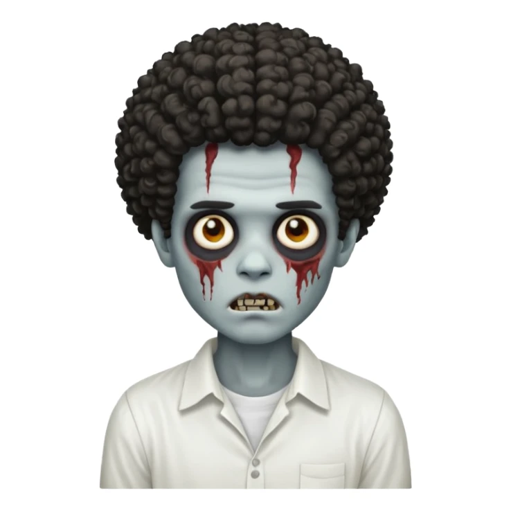 Zombie boy with a l curly Afro with white shirt  sticker