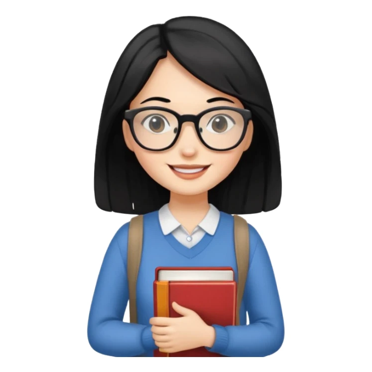 girl with black hair walking with book in、 sticker