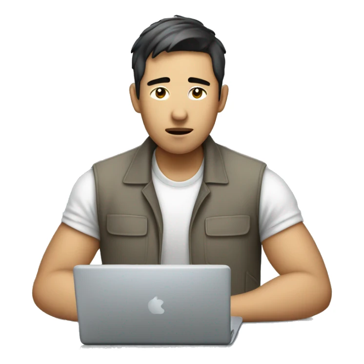 asianhard working in laptop Sweat and fatigue sticker