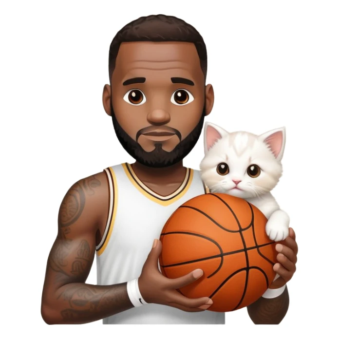 LeBron James handing a kitten and a basketball sticker